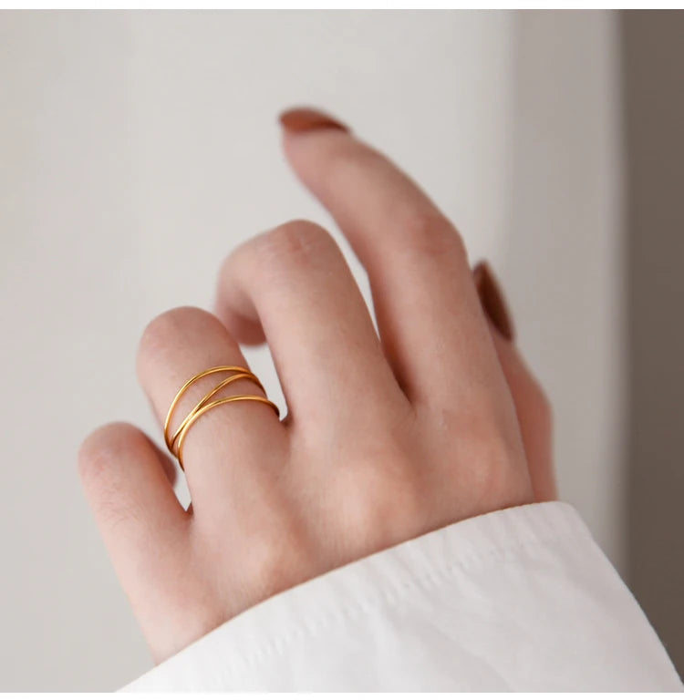 Golden Geometric Multi-Layer Stainless Steel Ring