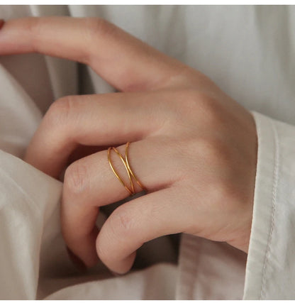 Golden Geometric Multi-Layer Stainless Steel Ring