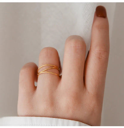 Golden Geometric Multi-Layer Stainless Steel Ring