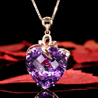 Gold Heart Pendant with Amethyst – Silver Party & Wedding Necklace