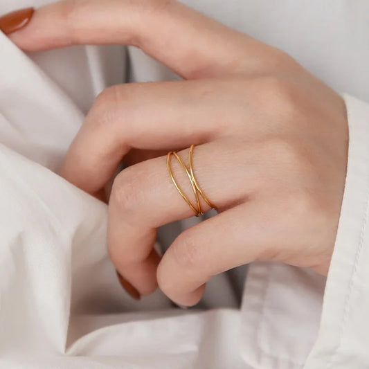 Golden Geometric Multi-Layer Stainless Steel Ring