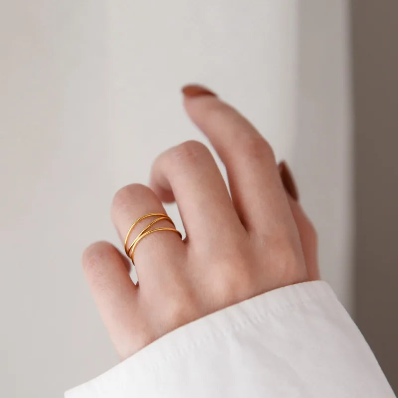 Golden Geometric Multi-Layer Stainless Steel Ring