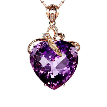 Gold Heart Pendant with Amethyst – Silver Party & Wedding Necklace