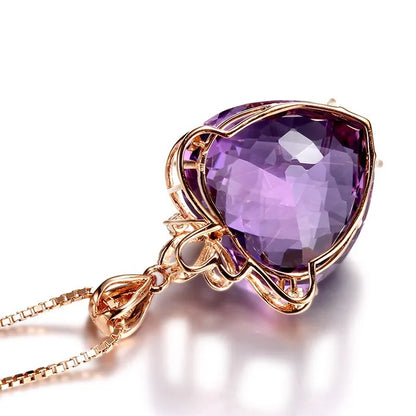 Gold Heart Pendant with Amethyst – Silver Party & Wedding Necklace