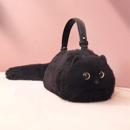 Plush Cat Messenger Bag – Handmade One-Shoulder Bag for Women