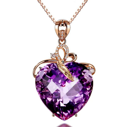 Gold Heart Pendant with Amethyst – Silver Party & Wedding Necklace