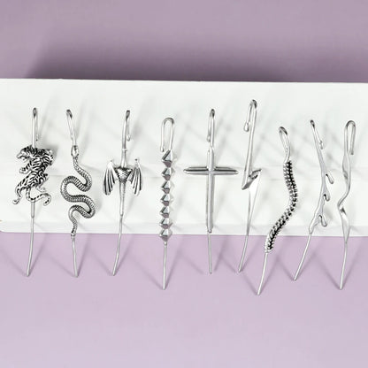 Punk Stainless Steel Cross Tiger Hook Ear Cuff