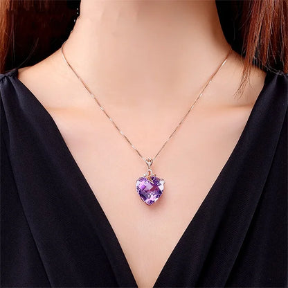 Gold Heart Pendant with Amethyst – Silver Party & Wedding Necklace